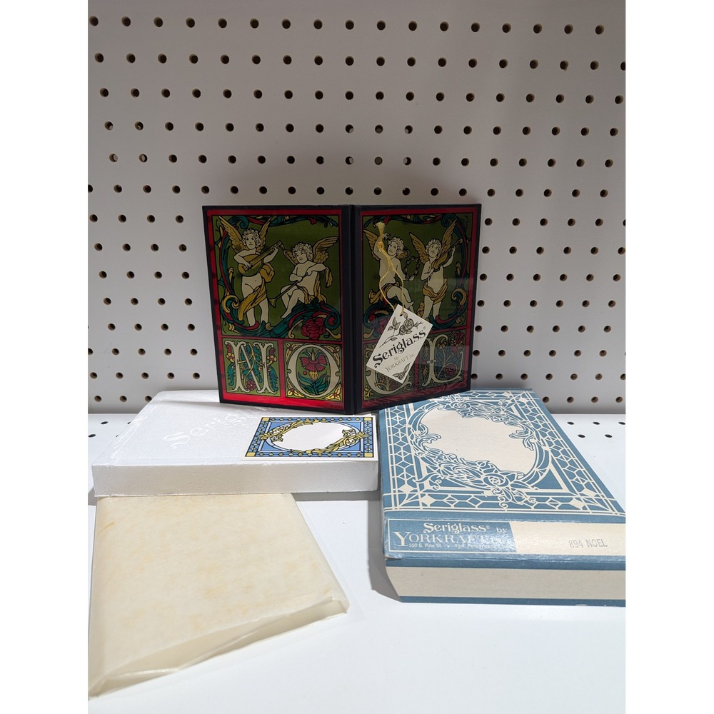 Seriglass Yorkraft Noel Christmas Card Holder Angels Stained‎ Glass Style 1977